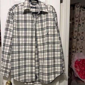 Nautica Men's Black and White Plaid Shirt